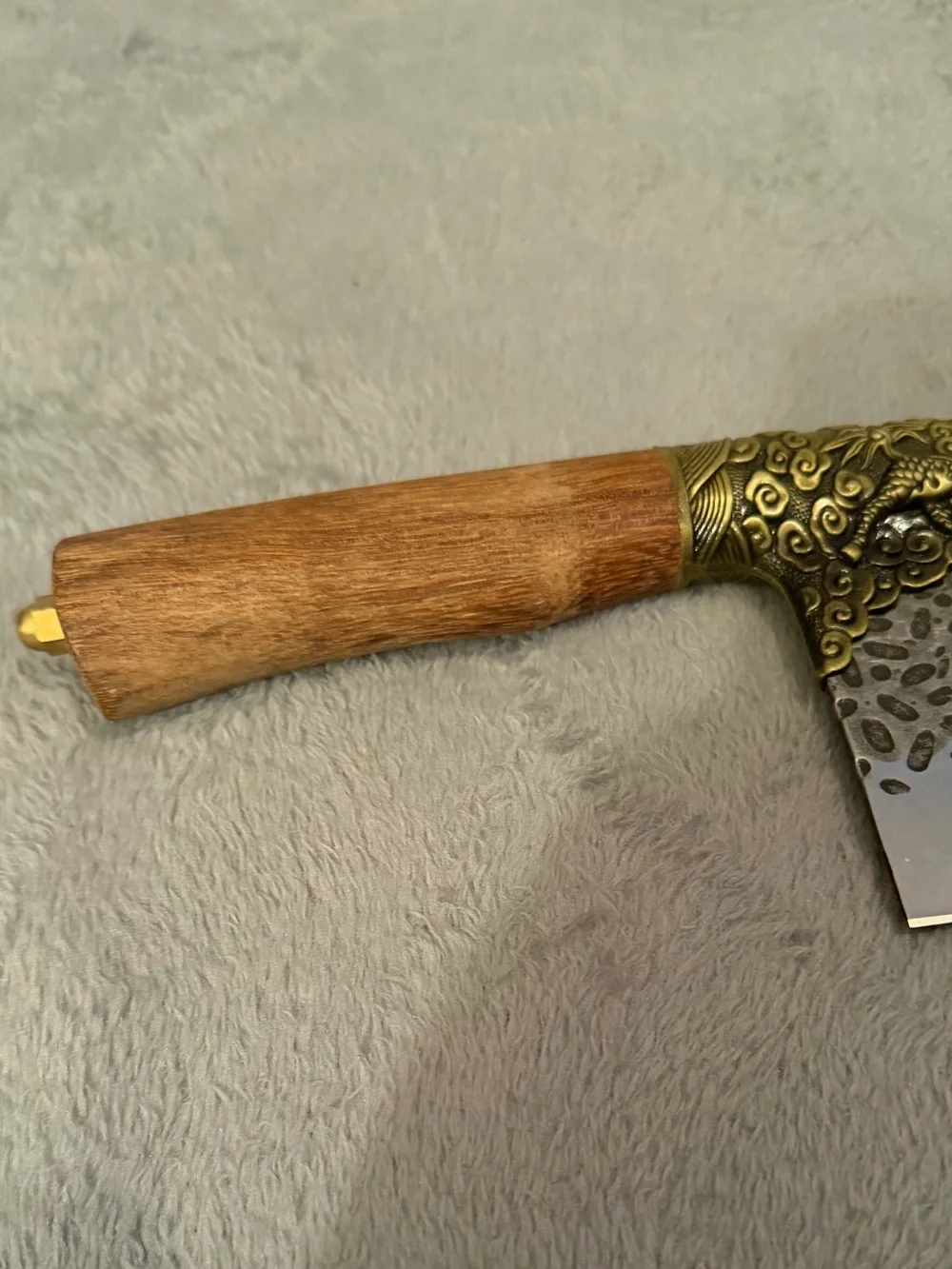 Meat Cleaver Knife   Silver Plain Edge Wood Handle Sheath